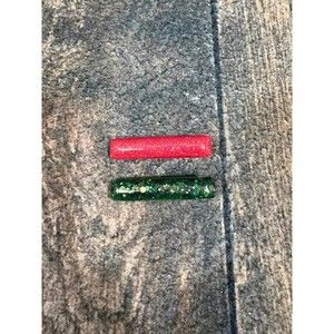 Beau Charming Handmade Green Glitter and Pinkish/Red Glitter Hair Clips!